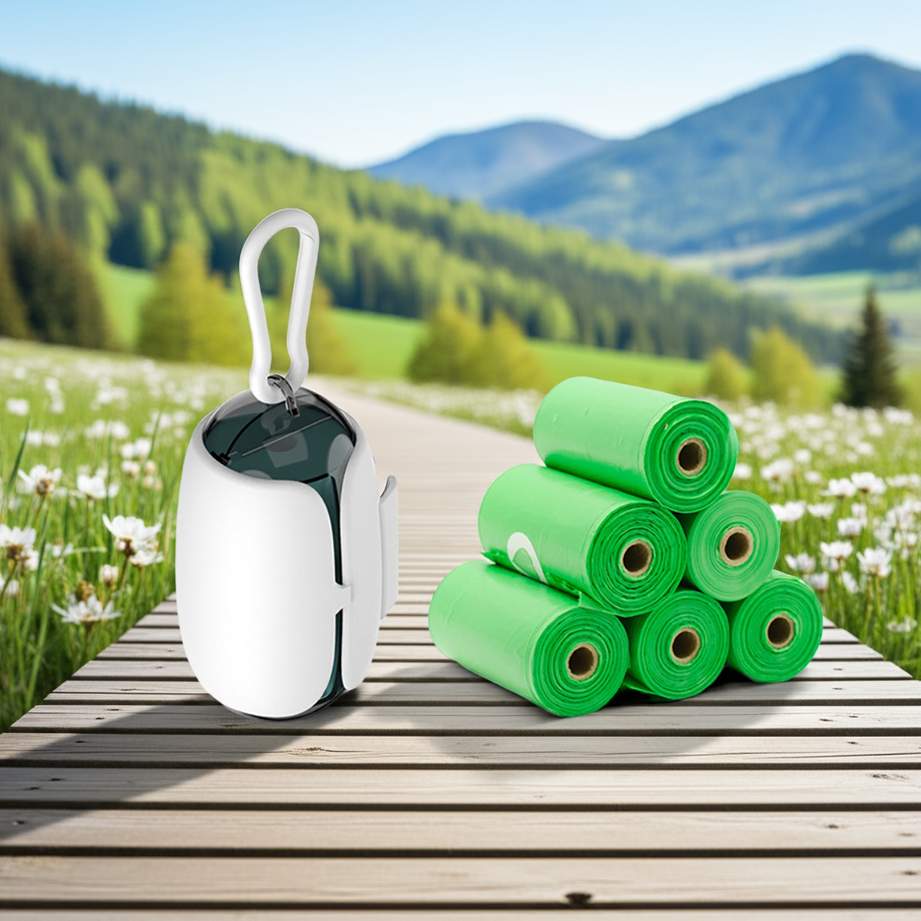 ♻️ Dog Poop Bag Dispenser + Eco-Friendly Bags – With Leash Attachment