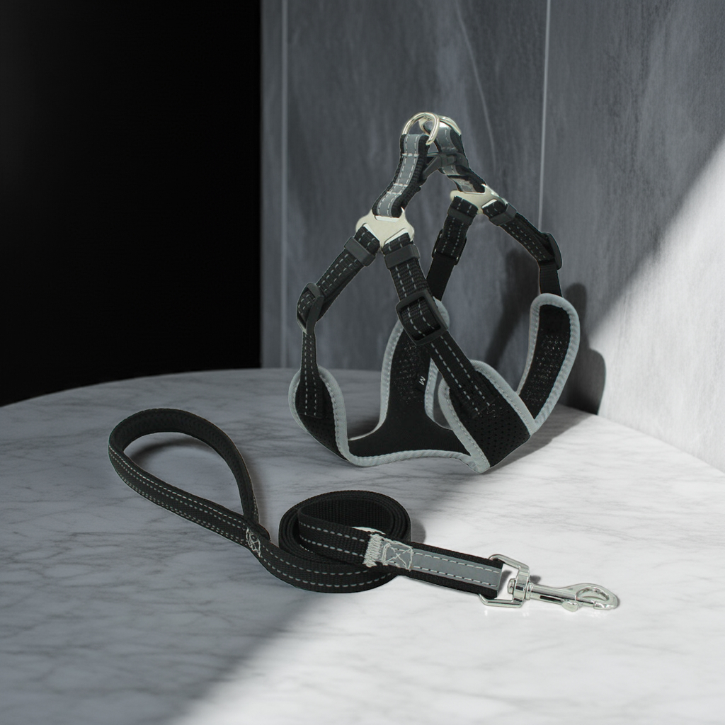 Reflective and breathable mesh dog harness